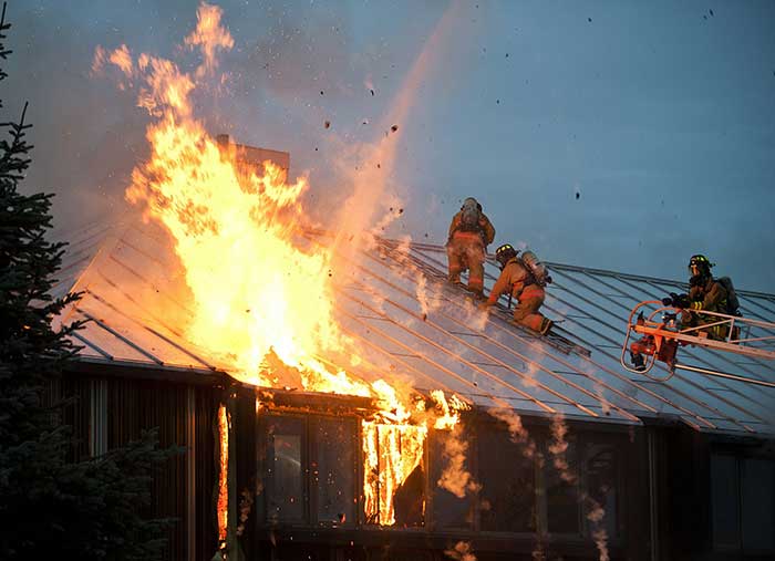 Fire on the roof of house